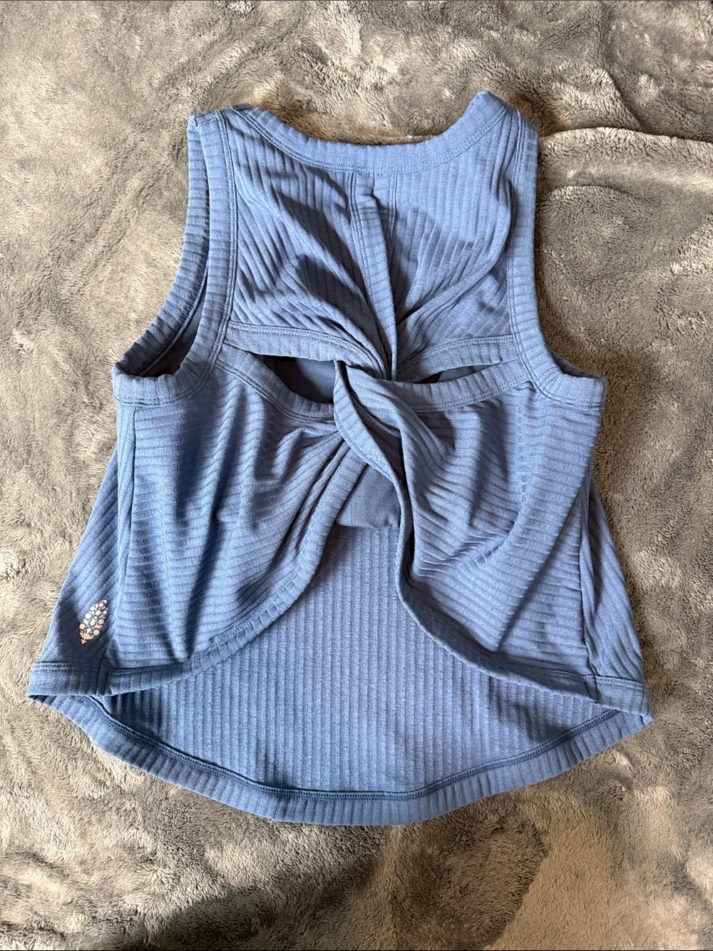 Free People Dusty Blue Ribbed Twist-Back Tank w/built in bra